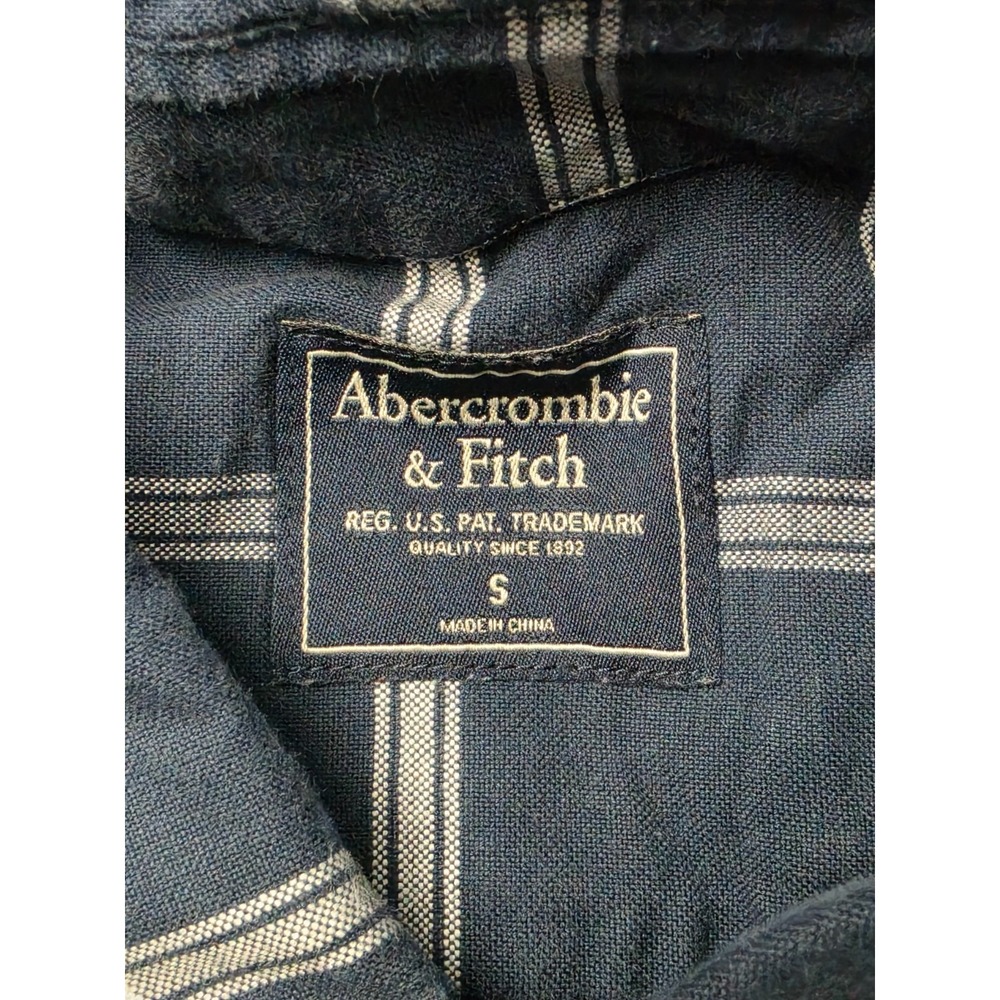 Abercrombie & Fitch Flannel Shirt Mens S Blue White Striped Collared Button Down - Picture 3 of 7